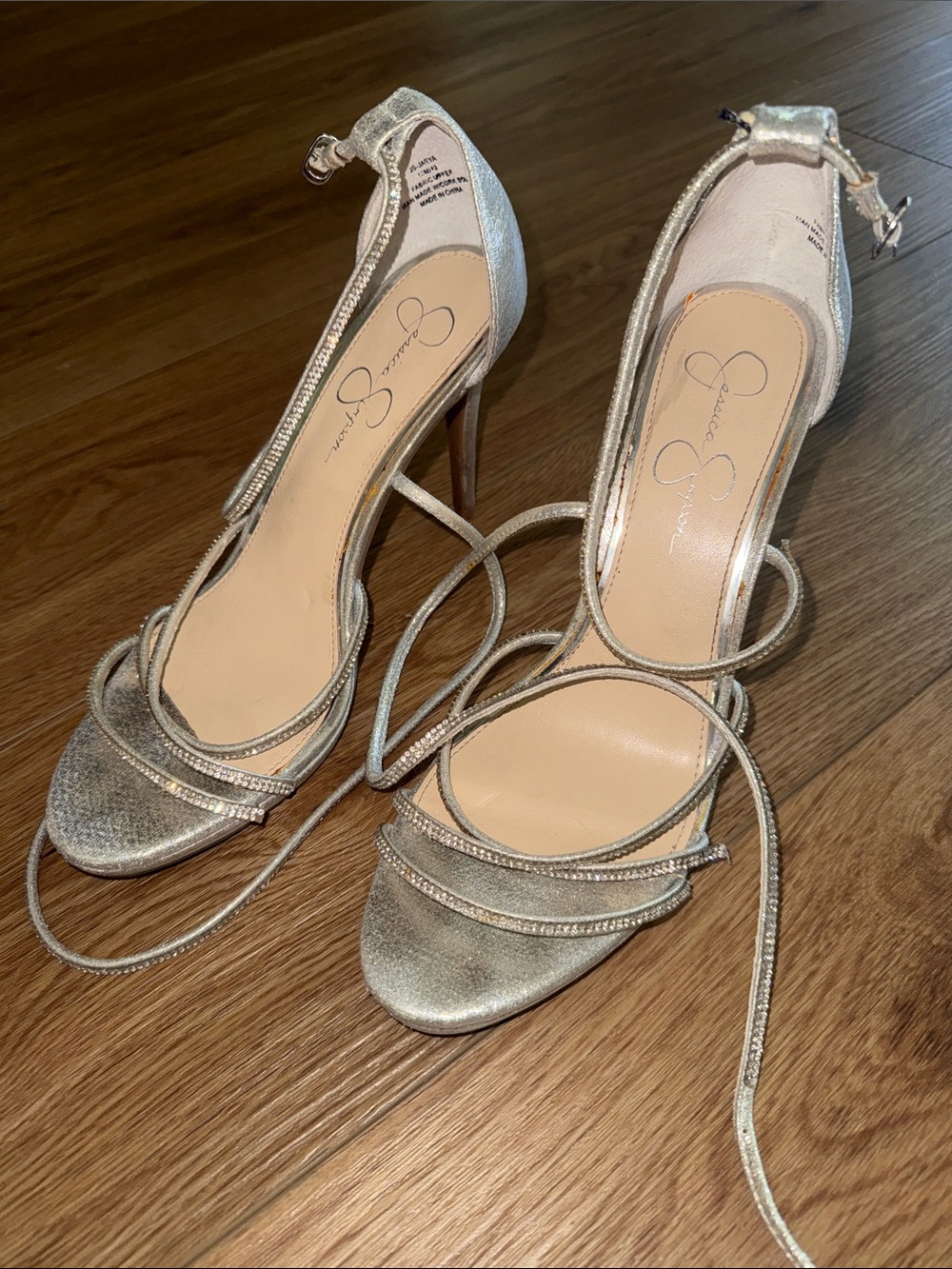Jessica Simpson Shimmery Gold Lace-Up Stiletto Sandals